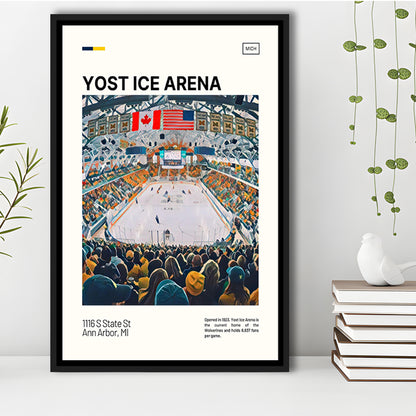 Yost Ice Arena Print, Michigan Wolverines Stadium Canvas Art, Man Cave Gift, Floating Framed Canvas Print Wall Art
