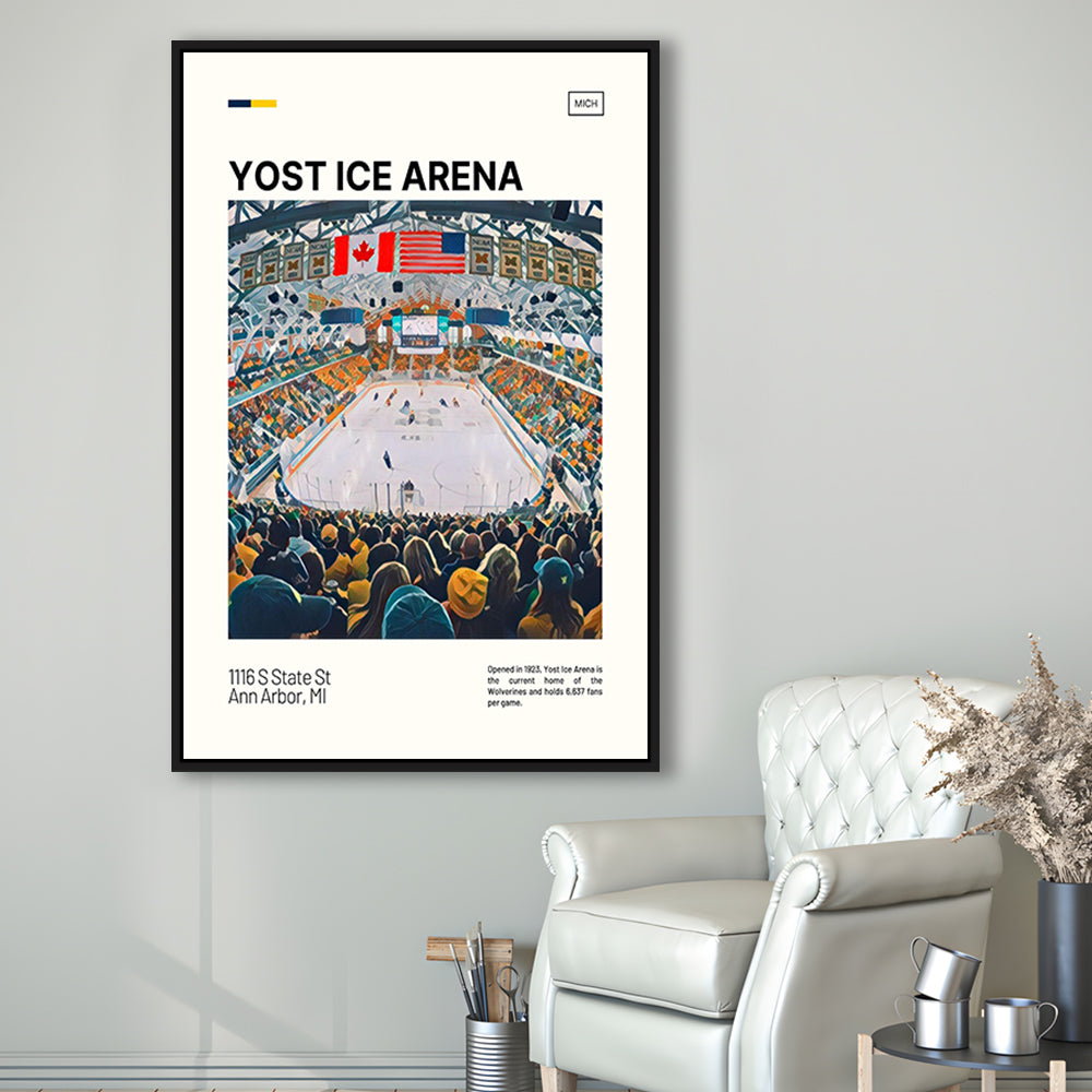 Yost Ice Arena Print, Michigan Wolverines Stadium Canvas Art, Man Cave Gift, Floating Framed Canvas Print Wall Art