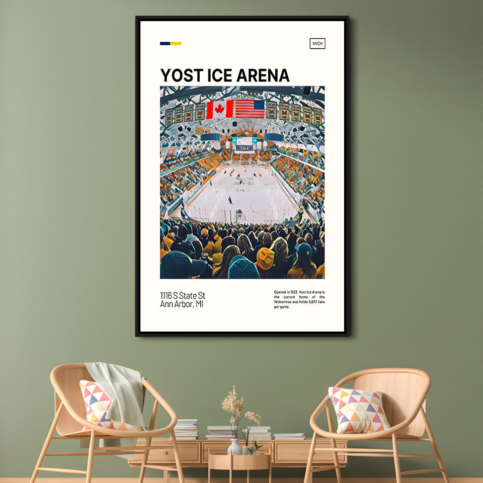 Yost Ice Arena Print, Michigan Wolverines Stadium Canvas Art, Man Cave Gift, Floating Framed Canvas Print Wall Art