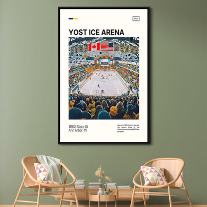 Yost Ice Arena Print, Michigan Wolverines Stadium Canvas Art, Man Cave Gift, Floating Framed Canvas Print Wall Art