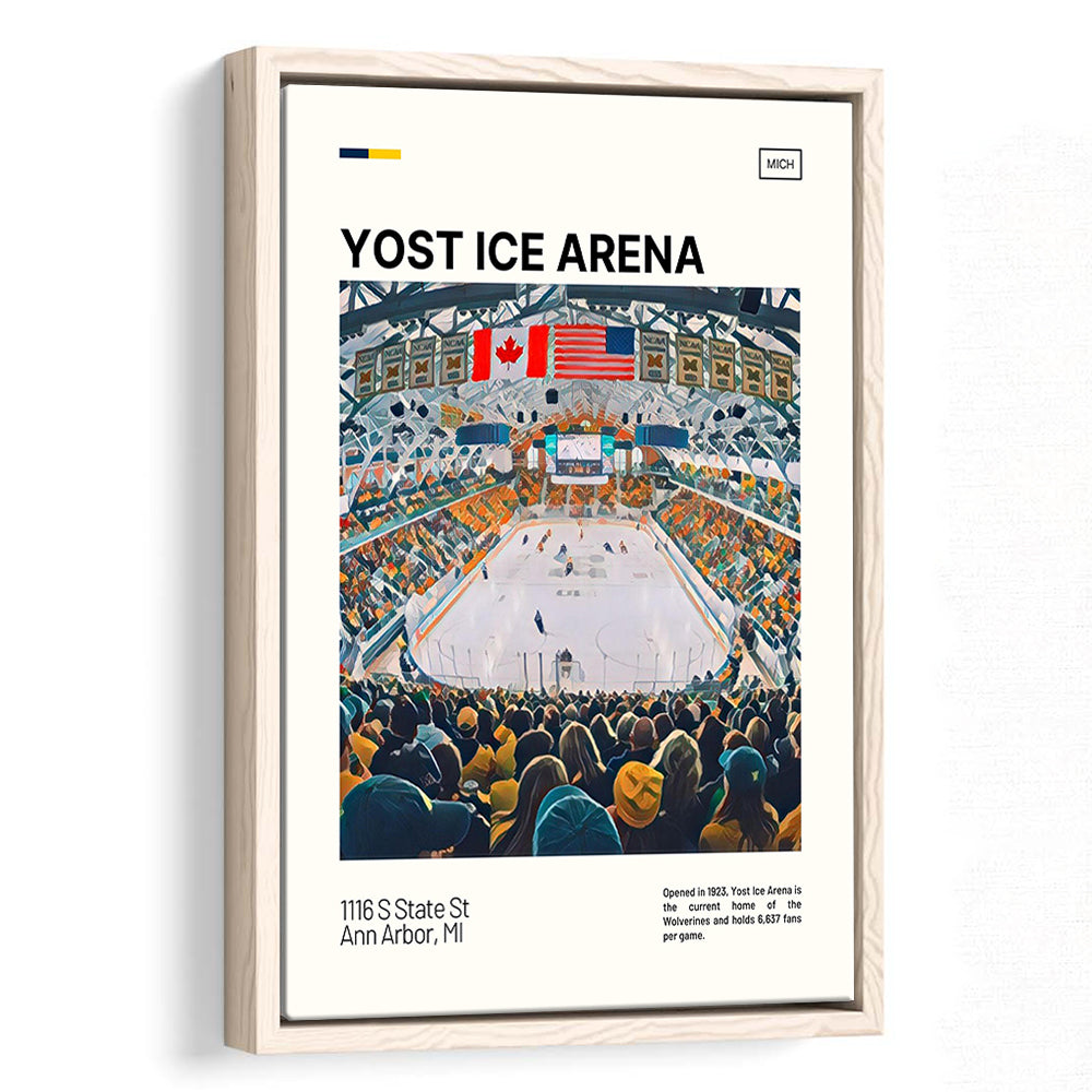 Yost Ice Arena Print, Michigan Wolverines Stadium Canvas Art, Man Cave Gift, Floating Framed Canvas Print Wall Art