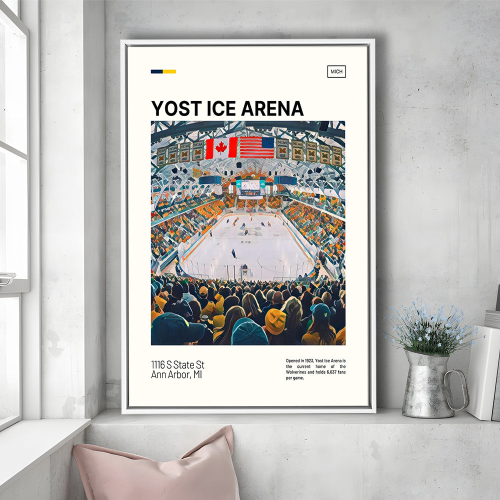 Yost Ice Arena Print, Michigan Wolverines Stadium Canvas Art, Man Cave Gift, Floating Framed Canvas Print Wall Art