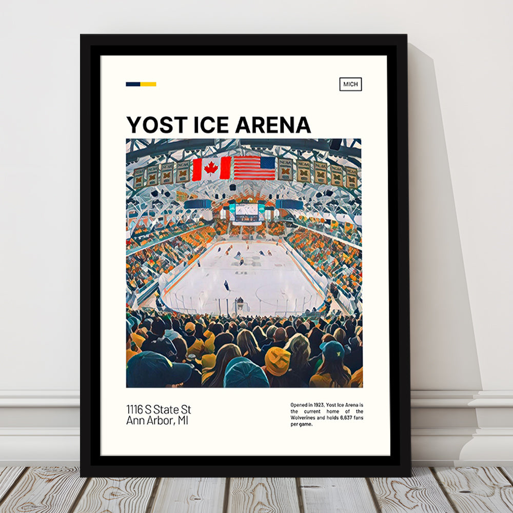 Yost Ice Arena Print, Michigan Wolverines Stadium Canvas Art, Man Cave Gift, Floating Framed Canvas Print Wall Art
