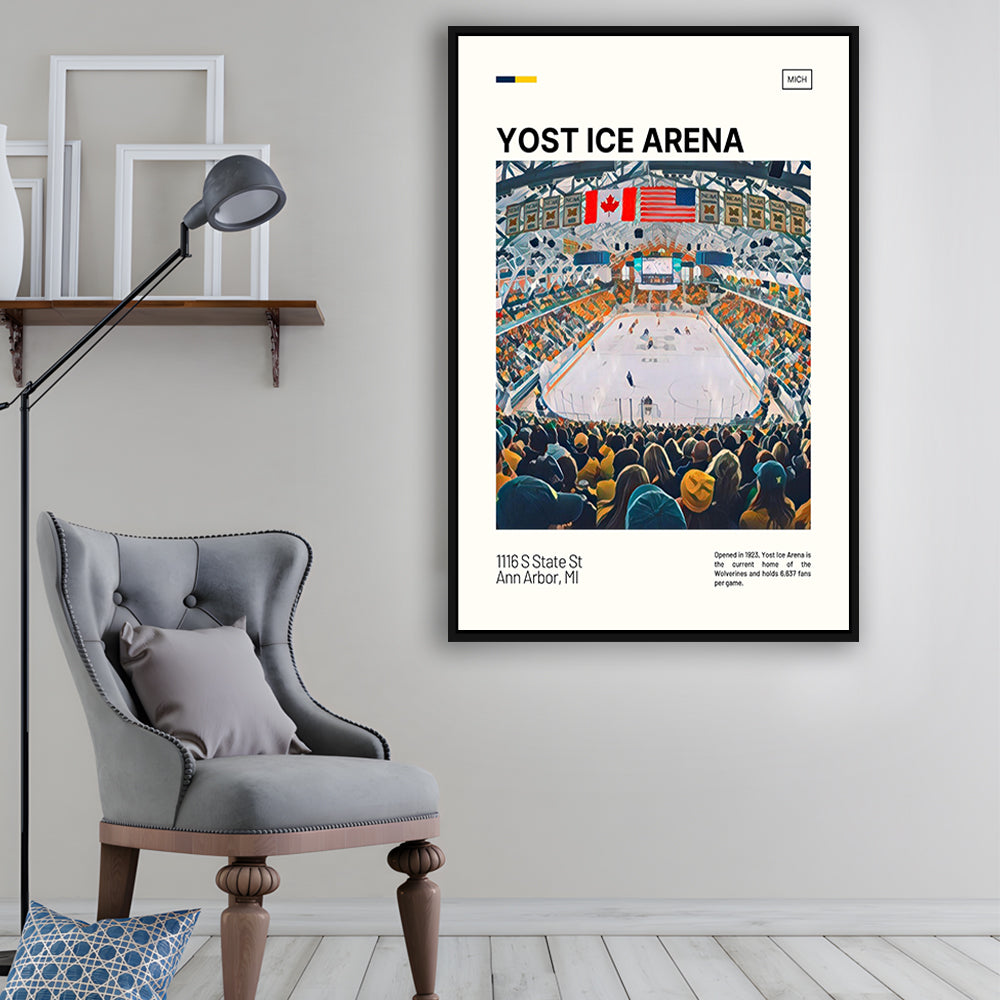 Yost Ice Arena Print, Michigan Wolverines Stadium Canvas Art, Man Cave Gift, Floating Framed Canvas Print Wall Art