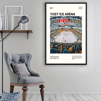 Yost Ice Arena Print, Michigan Wolverines Stadium Canvas Art, Man Cave Gift, Floating Framed Canvas Print Wall Art