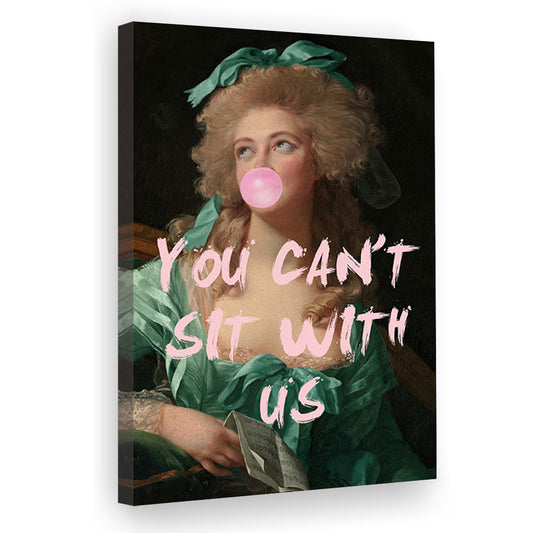 You Can'T Sit With Us Print Altered Art Vintage Portrait Pink Wall Art Emerald Green Decor, Canvas Prints Wall Art