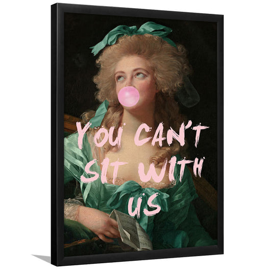 You Can'T Sit With Us Print Altered Art Vintage Portrait Pink Art Emerald Green Decor, Framed Art Prints Wall Decor