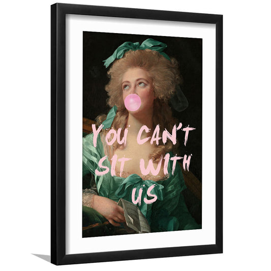 You Can'T Sit With Us Print Altered Art Vintage Portrait Pink Art Emerald Green Decor, Framed Art Prints White Border Wall Art