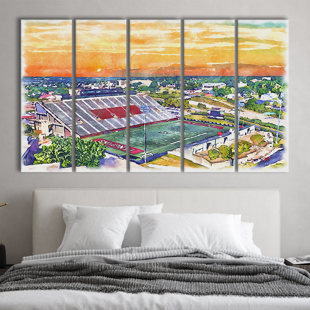 Youngstown State Penguins, Stambaugh Painting Stadium Watercolor, Sport Art, Extra Large Canvas Print Wall Art