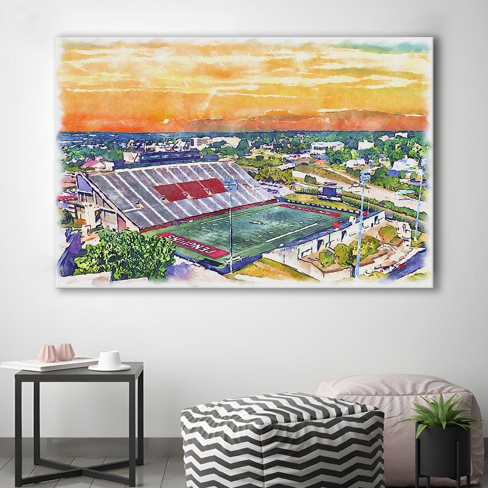 Youngstown State Penguins, Stambaugh Painting Stadium Watercolor, Sport Art, Gifts for him, Canvas Print Wall Art