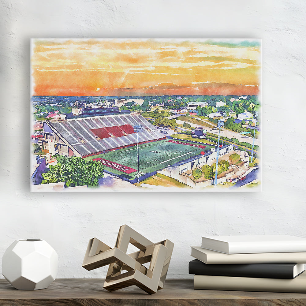 Youngstown State Penguins, Stambaugh Painting Stadium Watercolor, Sport Art, Gifts for him, Canvas Print Wall Art