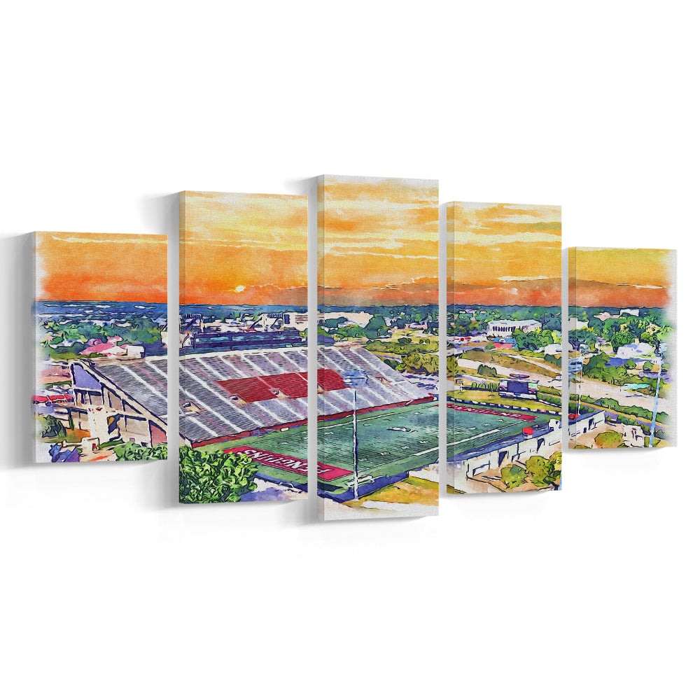 Youngstown State Penguins, Stambaugh Painting Stadium Watercolor, Sport Art, Mixed 5 Panel, Canvas Print Wall Art