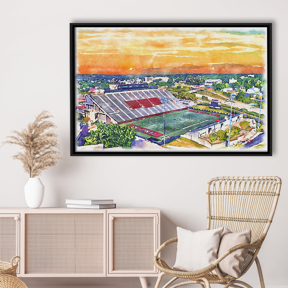 Youngstown State Penguins, Stambaugh Painting Stadium Watercolor, Sport Gift Art, Framed Canvas Print Wall Art