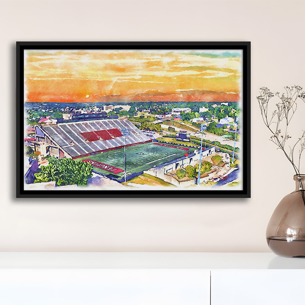Youngstown State Penguins, Stambaugh Painting Stadium Watercolor, Sport Gift Art, Framed Canvas Print Wall Art