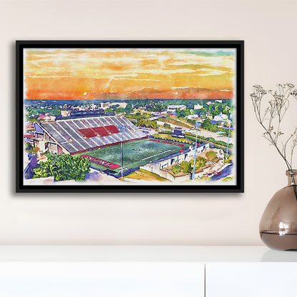 Youngstown State Penguins, Stambaugh Painting Stadium Watercolor, Sport Gift Art, Framed Canvas Print Wall Art