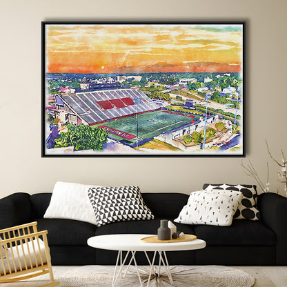 Youngstown State Penguins, Stambaugh Painting Stadium Watercolor, Sport Gift Art, Framed Canvas Print Wall Art