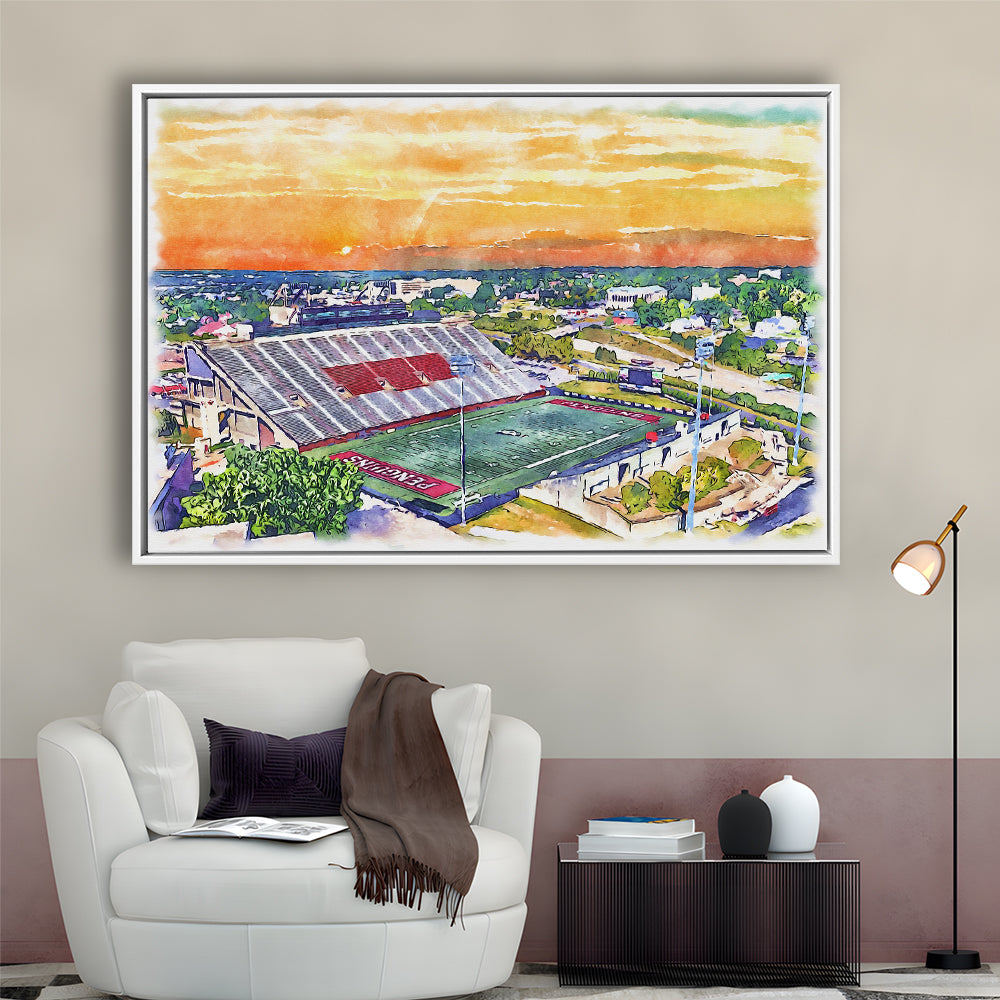 Youngstown State Penguins, Stambaugh Painting Stadium Watercolor, Sport Gift Art, Framed Canvas Print Wall Art