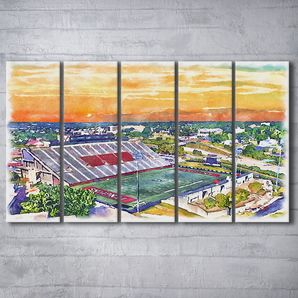 Youngstown State Penguins, Stambaugh Painting Stadium Watercolor, Sport Art, Extra Large Canvas Print Wall Art