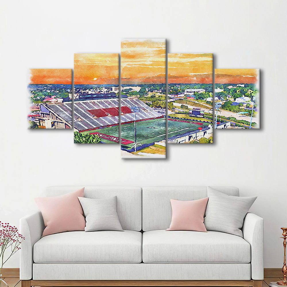 Youngstown State Penguins, Stambaugh Painting Stadium Watercolor, Sport Art, Mixed 5 Panel, Canvas Print Wall Art