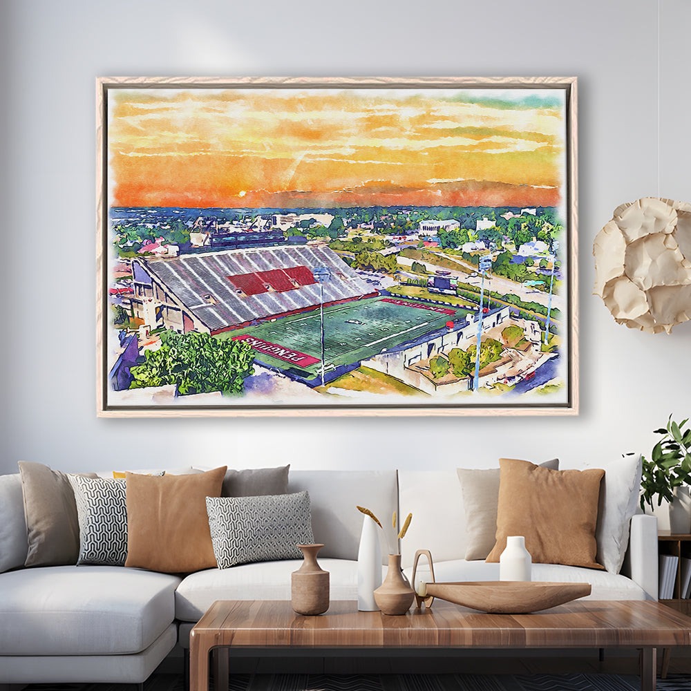 Youngstown State Penguins, Stambaugh Painting Stadium Watercolor, Sport Gift Art, Framed Canvas Print Wall Art