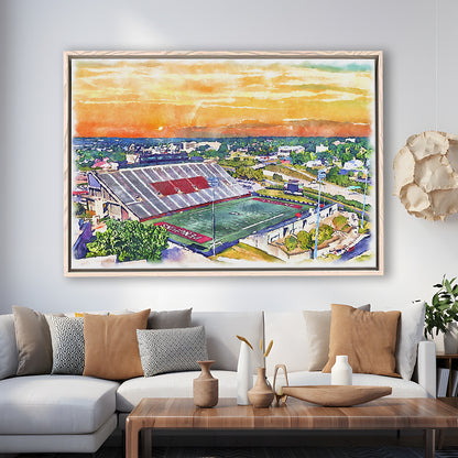 Youngstown State Penguins, Stambaugh Painting Stadium Watercolor, Sport Gift Art, Framed Canvas Print Wall Art