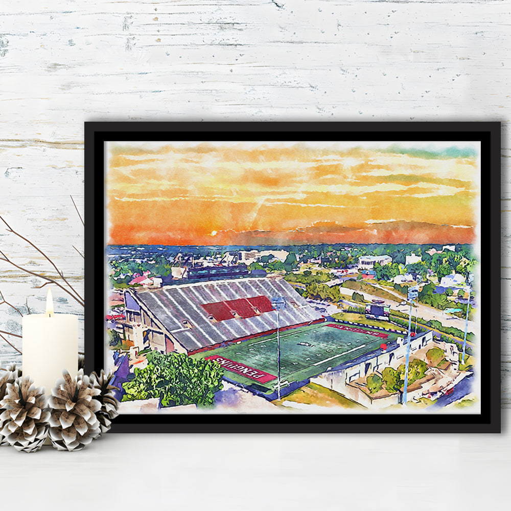 Youngstown State Penguins, Stambaugh Painting Stadium Watercolor, Sport Gift Art, Framed Canvas Print Wall Art