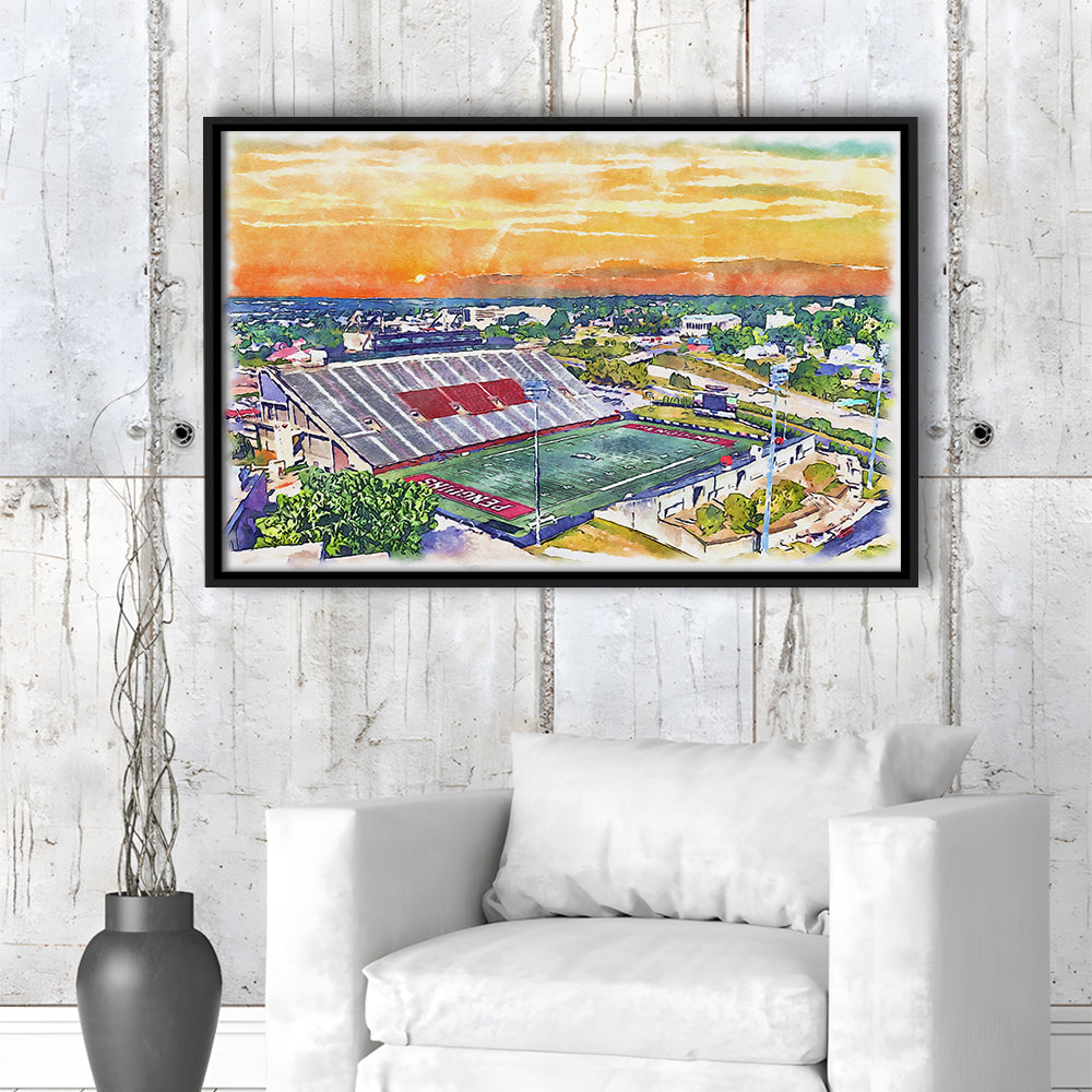 Youngstown State Penguins, Stambaugh Painting Stadium Watercolor, Sport Gift Art, Framed Canvas Print Wall Art