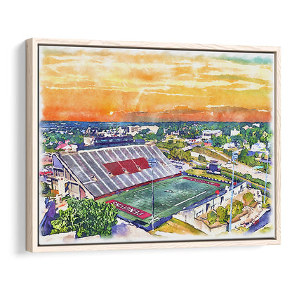 Youngstown State Penguins, Stambaugh Painting Stadium Watercolor, Sport Gift Art, Framed Canvas Print Wall Art