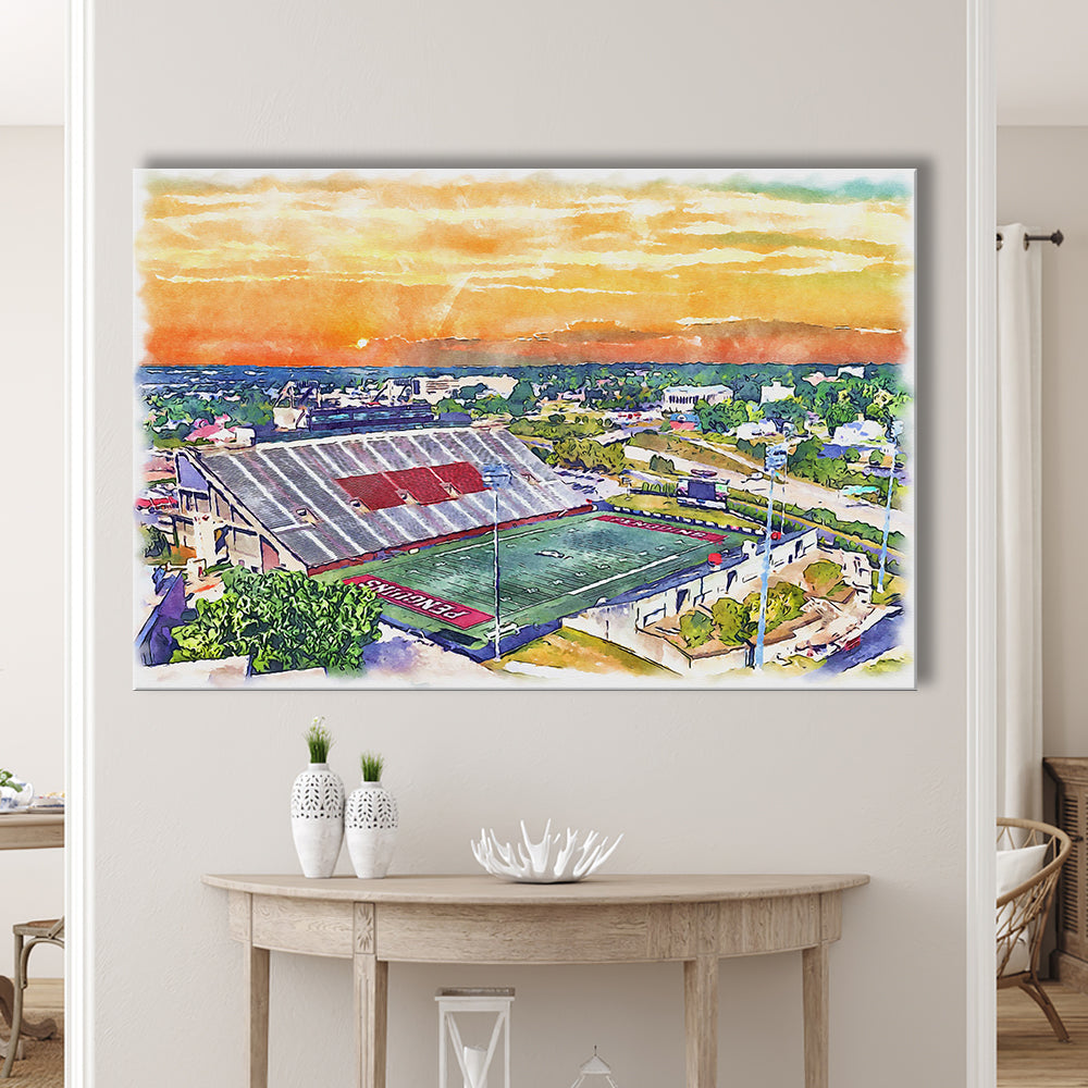Youngstown State Penguins, Stambaugh Painting Stadium Watercolor, Sport Art, Gifts for him, Canvas Print Wall Art