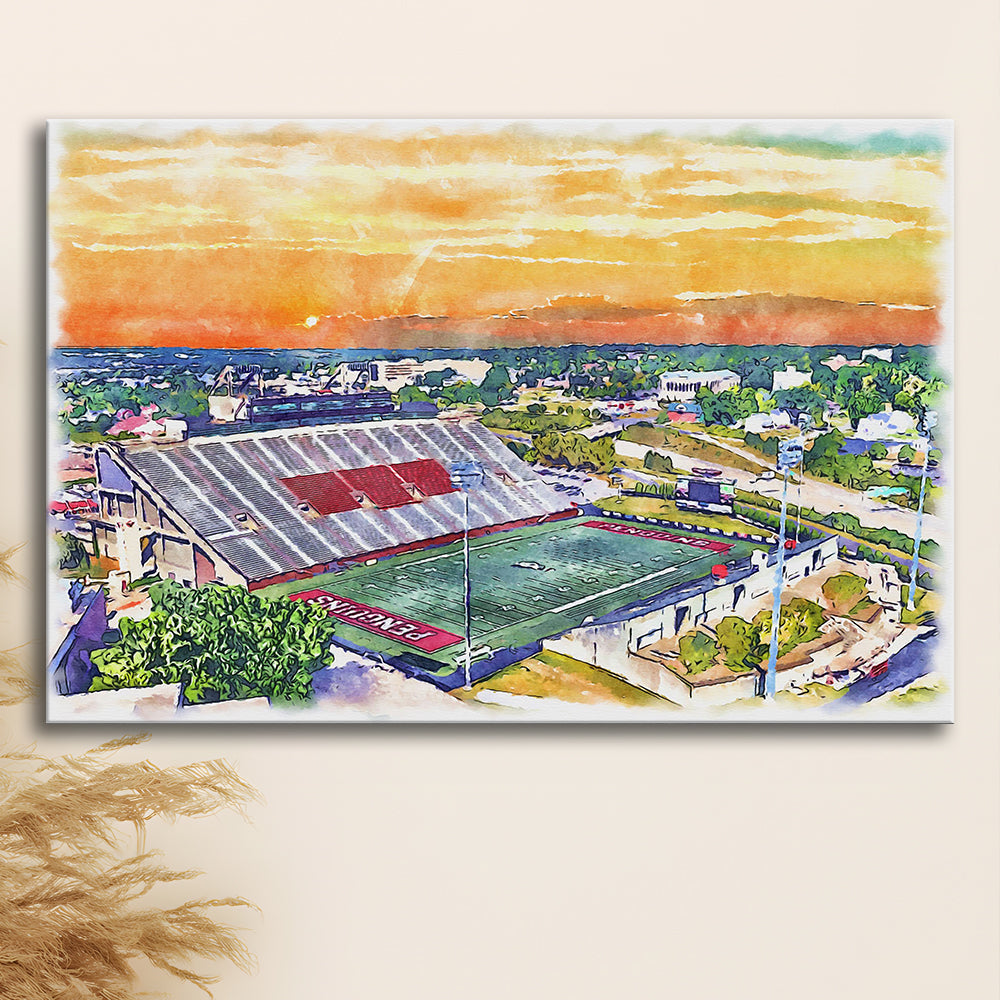 Youngstown State Penguins, Stambaugh Painting Stadium Watercolor, Sport Art, Gifts for him, Canvas Print Wall Art