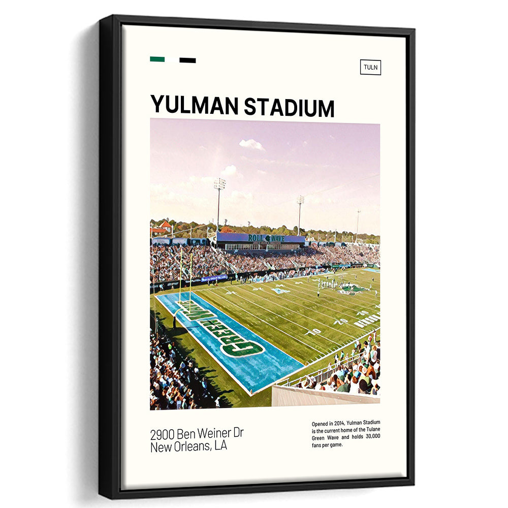 Yulman Stadium Print, Tulane Green Wave Stadium Canvas Art, Man Cave Gift, Floating Framed Canvas Print Wall Art