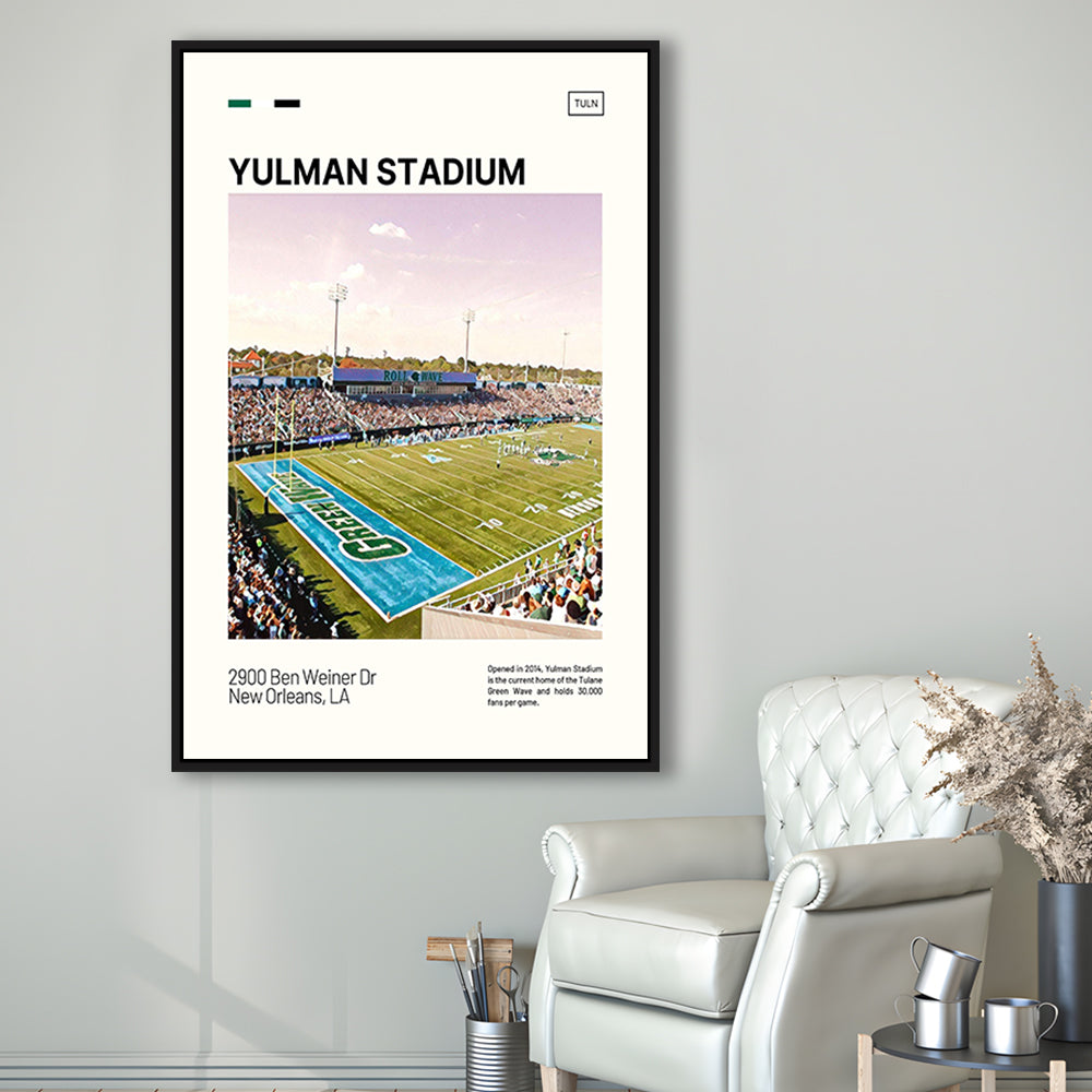 Yulman Stadium Print, Tulane Green Wave Stadium Canvas Art, Man Cave Gift, Floating Framed Canvas Print Wall Art