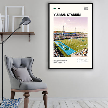 Yulman Stadium Print, Tulane Green Wave Stadium Canvas Art, Man Cave Gift, Floating Framed Canvas Print Wall Art