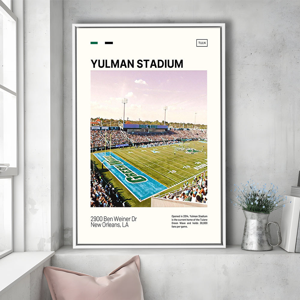 Yulman Stadium Print, Tulane Green Wave Stadium Canvas Art, Man Cave Gift, Floating Framed Canvas Print Wall Art