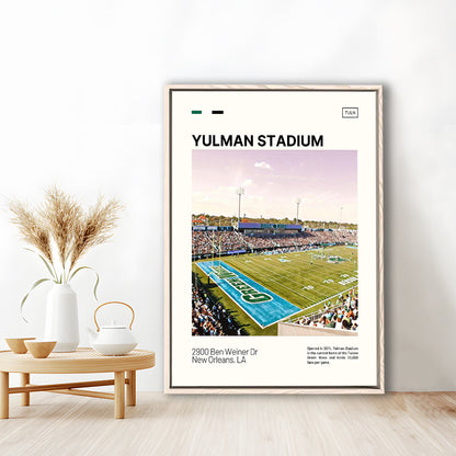 Yulman Stadium Print, Tulane Green Wave Stadium Canvas Art, Man Cave Gift, Floating Framed Canvas Print Wall Art