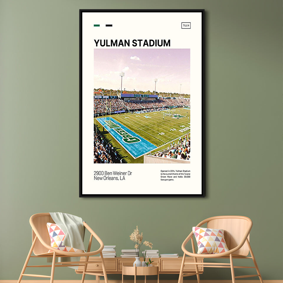 Yulman Stadium Print, Tulane Green Wave Stadium Canvas Art, Man Cave Gift, Floating Framed Canvas Print Wall Art