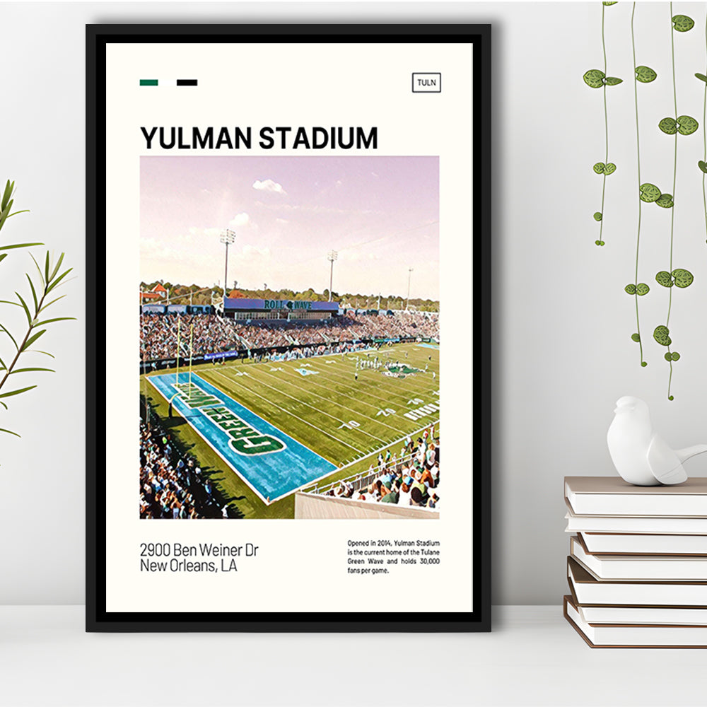 Yulman Stadium Print, Tulane Green Wave Stadium Canvas Art, Man Cave Gift, Floating Framed Canvas Print Wall Art