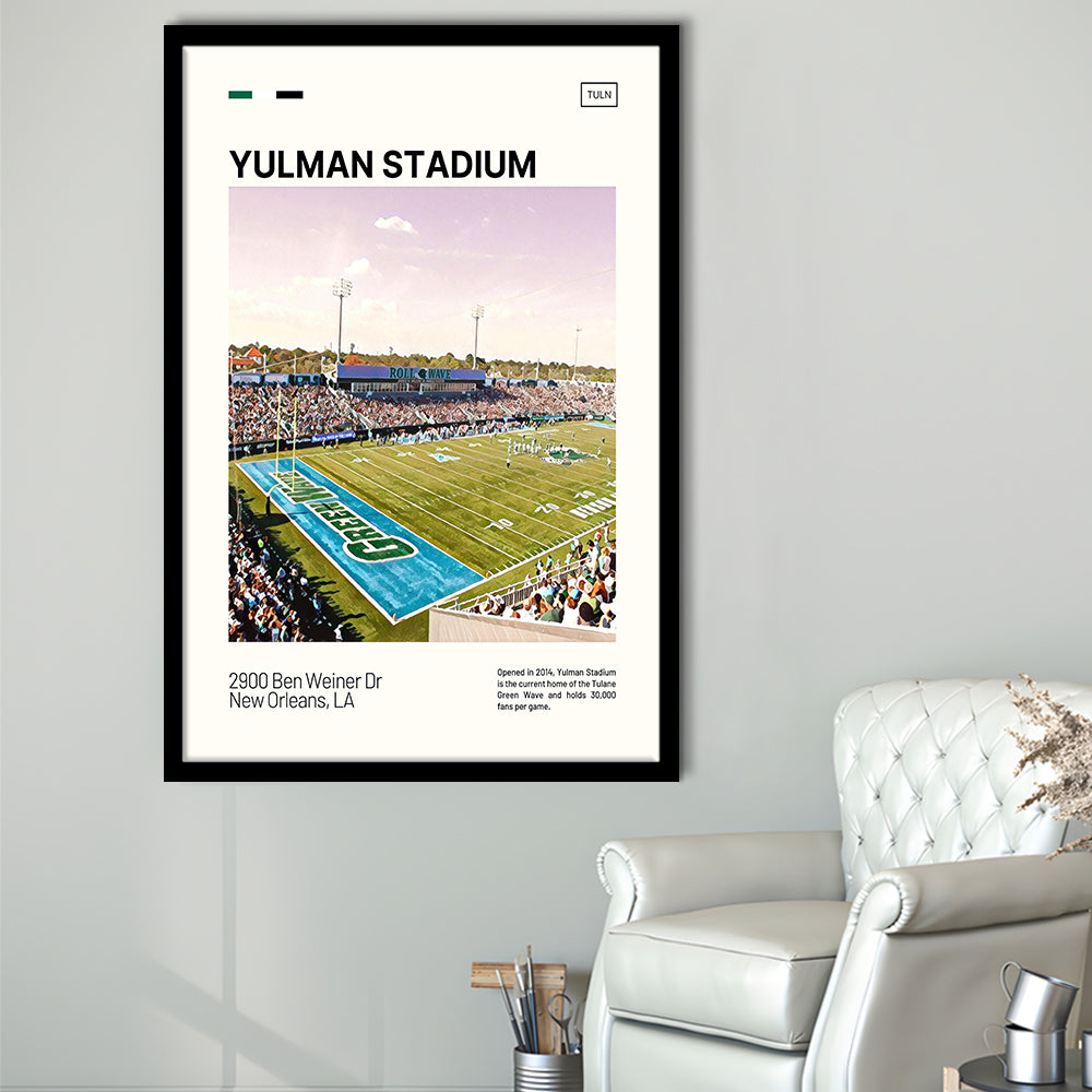 Yulman Stadium Print, Tulane Green Wave Stadium Art, Gifts for him, Sport Art, Framed Art Print Wall Decor