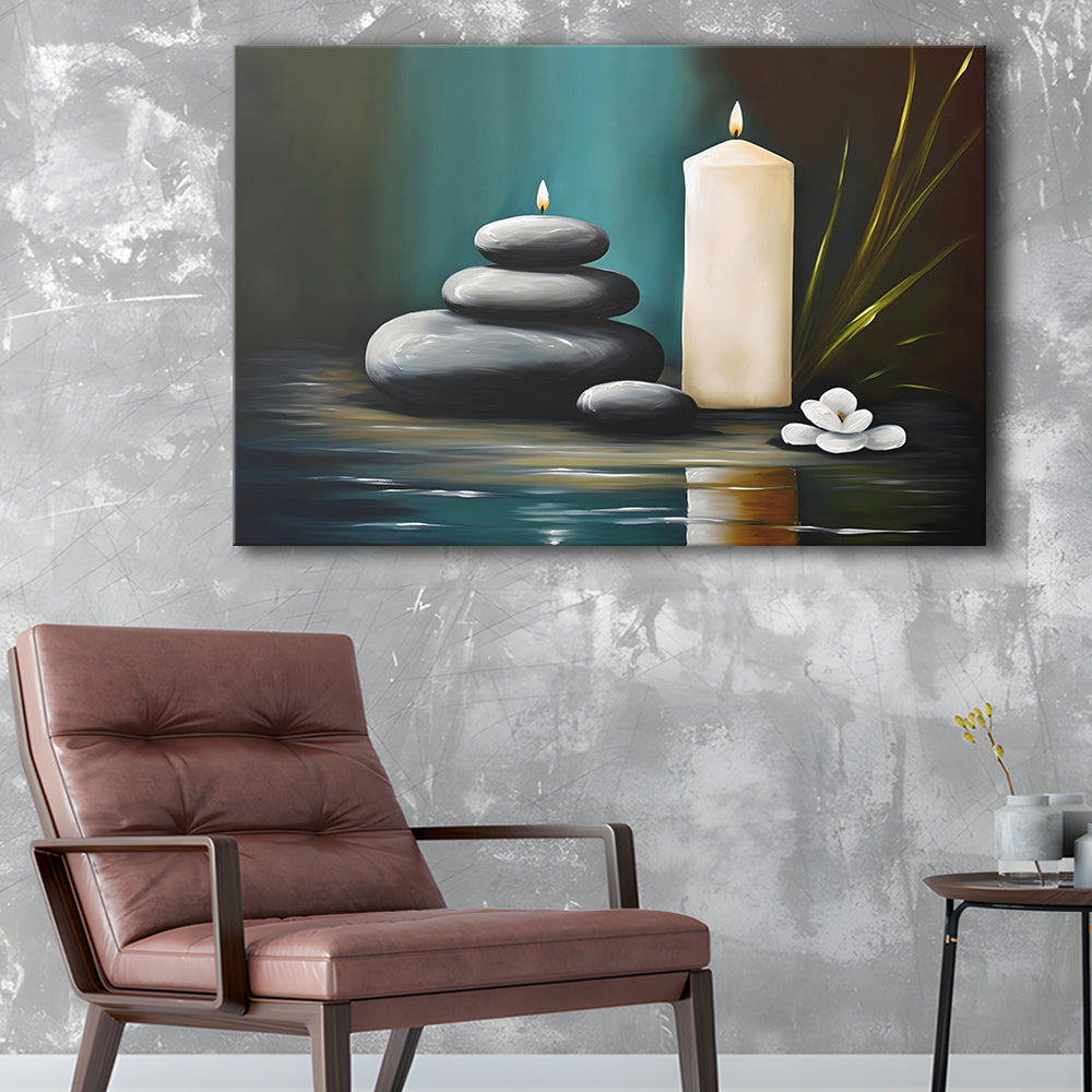 Zen Candles And Stacked Rocks Painting, Yoga Room Decor, Canvas Print Wall Art, Wall Decor, Painting Canvas