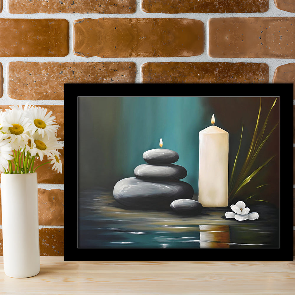 Zen Candles And Stacked Rocks Painting, Yoga Room Decor, Framed Art Print Wall Decor, Picture Framed