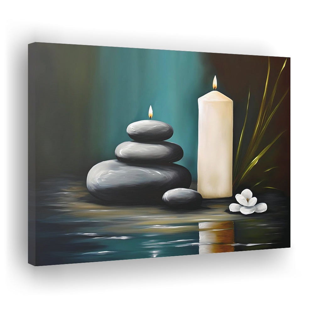 Zen Candles And Stacked Rocks Painting, Yoga Room Decor, Canvas Print Wall Art, Wall Decor, Painting Canvas