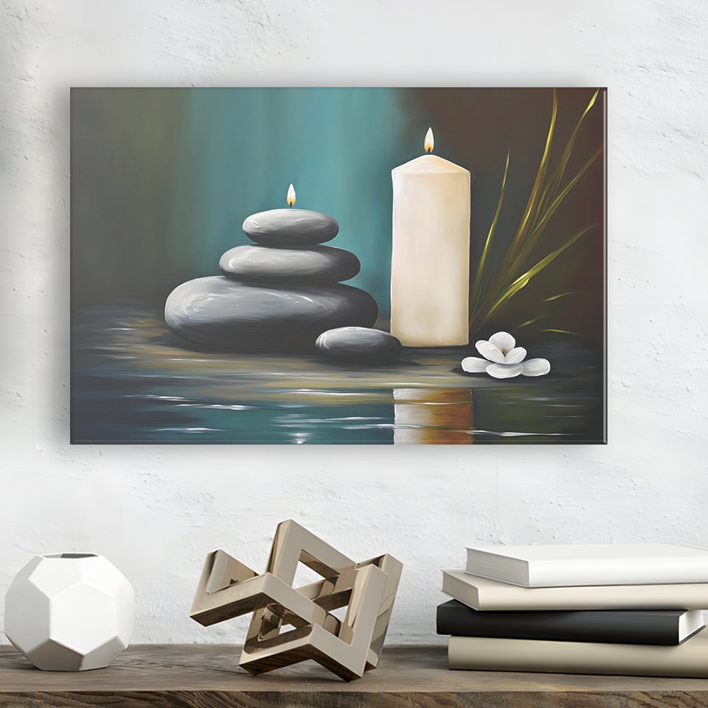 Zen Candles And Stacked Rocks Painting, Yoga Room Decor, Canvas Print Wall Art, Wall Decor, Painting Canvas