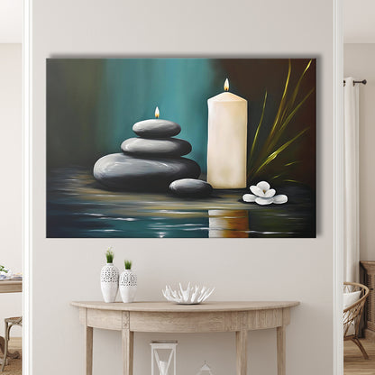 Zen Candles And Stacked Rocks Painting, Yoga Room Decor, Canvas Print Wall Art, Wall Decor, Painting Canvas
