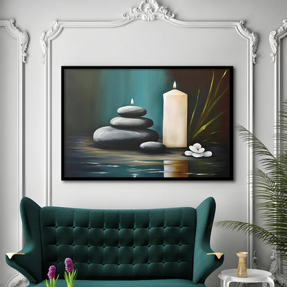 Zen Candles And Stacked Rocks Painting, Yoga Room Decor, Framed Art Print Wall Decor, Picture Framed