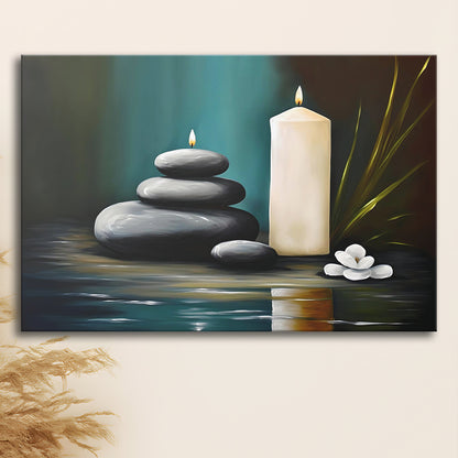 Zen Candles And Stacked Rocks Painting, Yoga Room Decor, Canvas Print Wall Art, Wall Decor, Painting Canvas