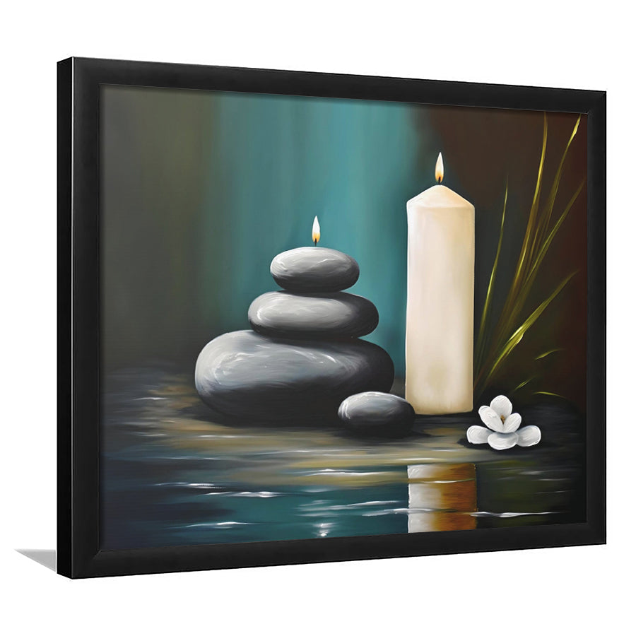 Zen Candles And Stacked Rocks Painting, Yoga Room Decor, Framed Art Print Wall Decor, Picture Framed