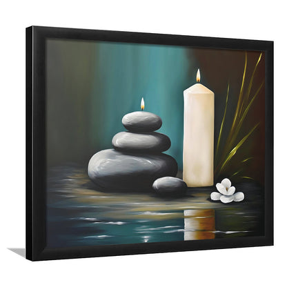 Zen Candles And Stacked Rocks Painting, Yoga Room Decor, Framed Art Print Wall Decor, Picture Framed