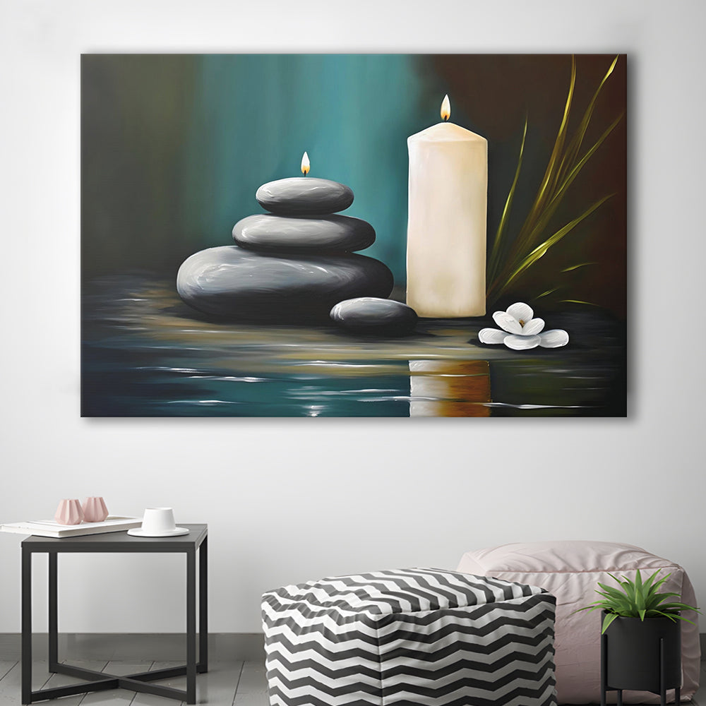 Zen Candles And Stacked Rocks Painting, Yoga Room Decor, Canvas Print Wall Art, Wall Decor, Painting Canvas