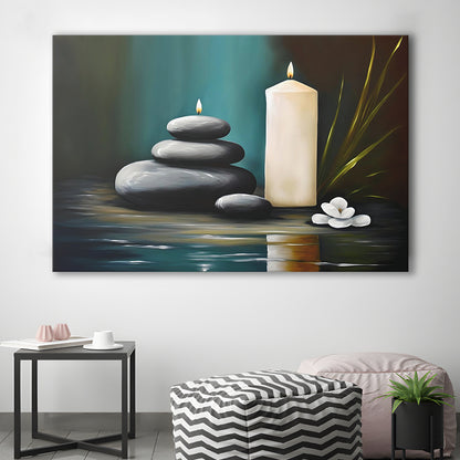 Zen Candles And Stacked Rocks Painting, Yoga Room Decor, Canvas Print Wall Art, Wall Decor, Painting Canvas