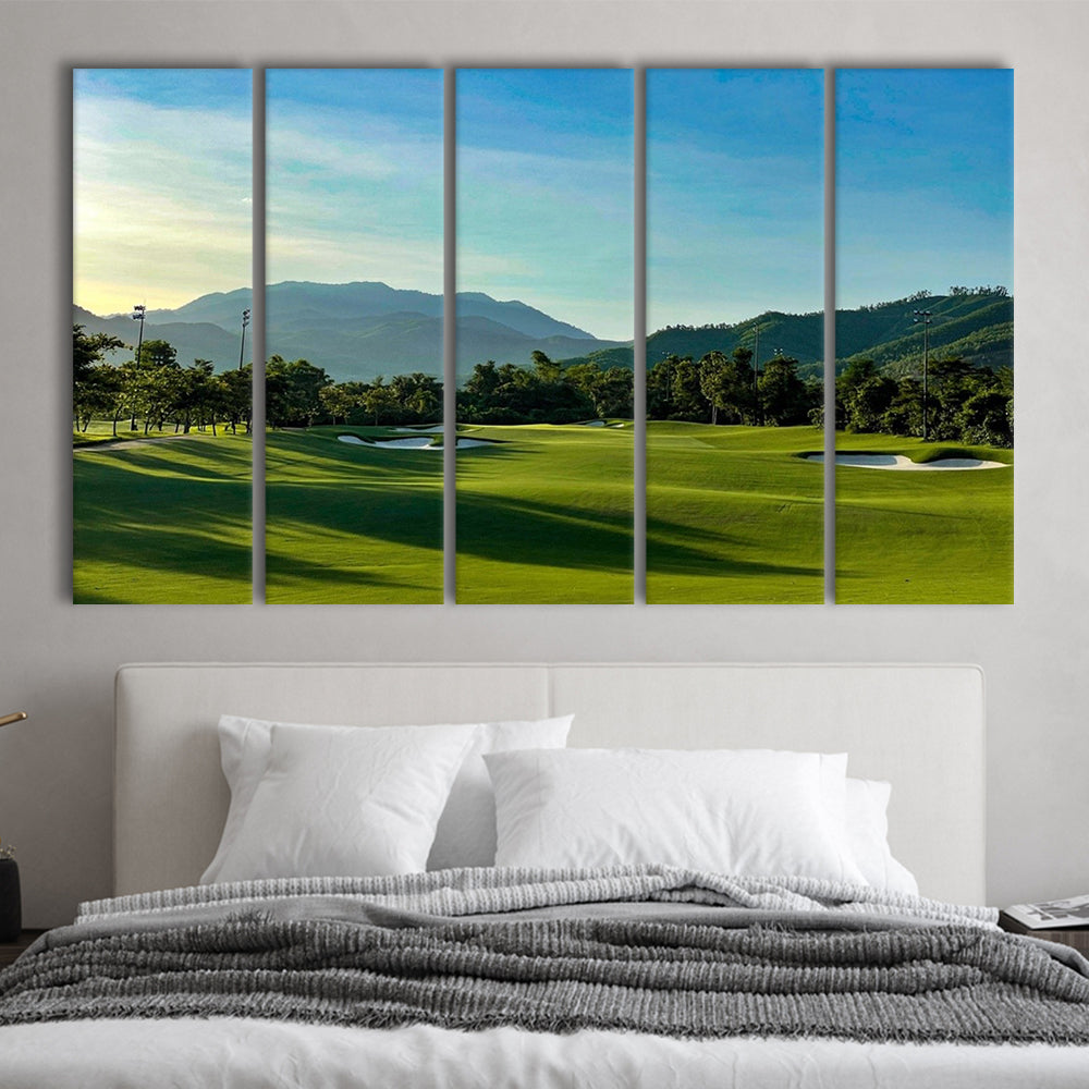 Beautiful Golf Course During A Summer Day, Golf Art Print, Extra Large Canvas Print Wall Art